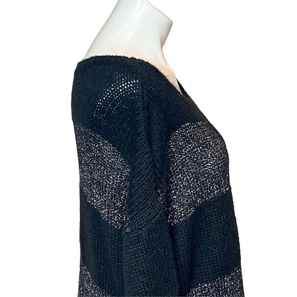 Loft black and metallic silver striped wool blend sweater size XL - Picture 6 of 16